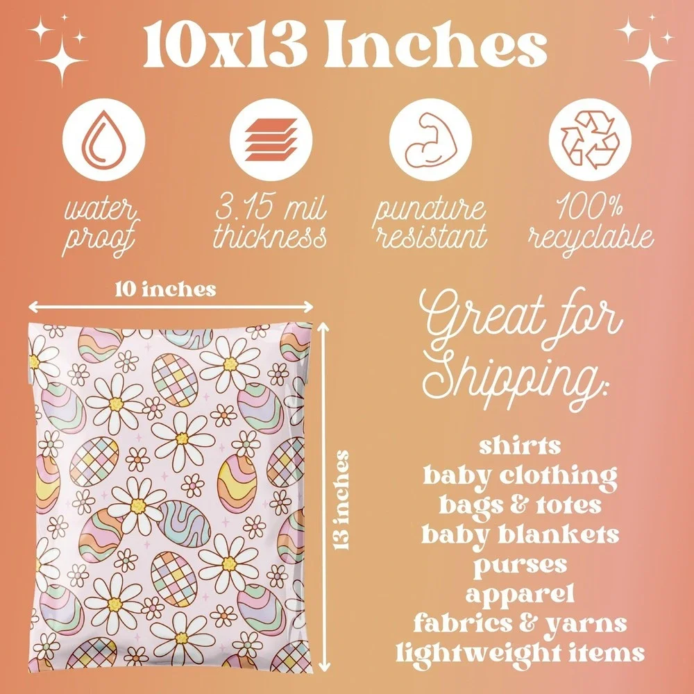Easter Egg Poly Mailers‎ 10x13 Inches, 100 Pack Shipping Supplies Cute Mailers
